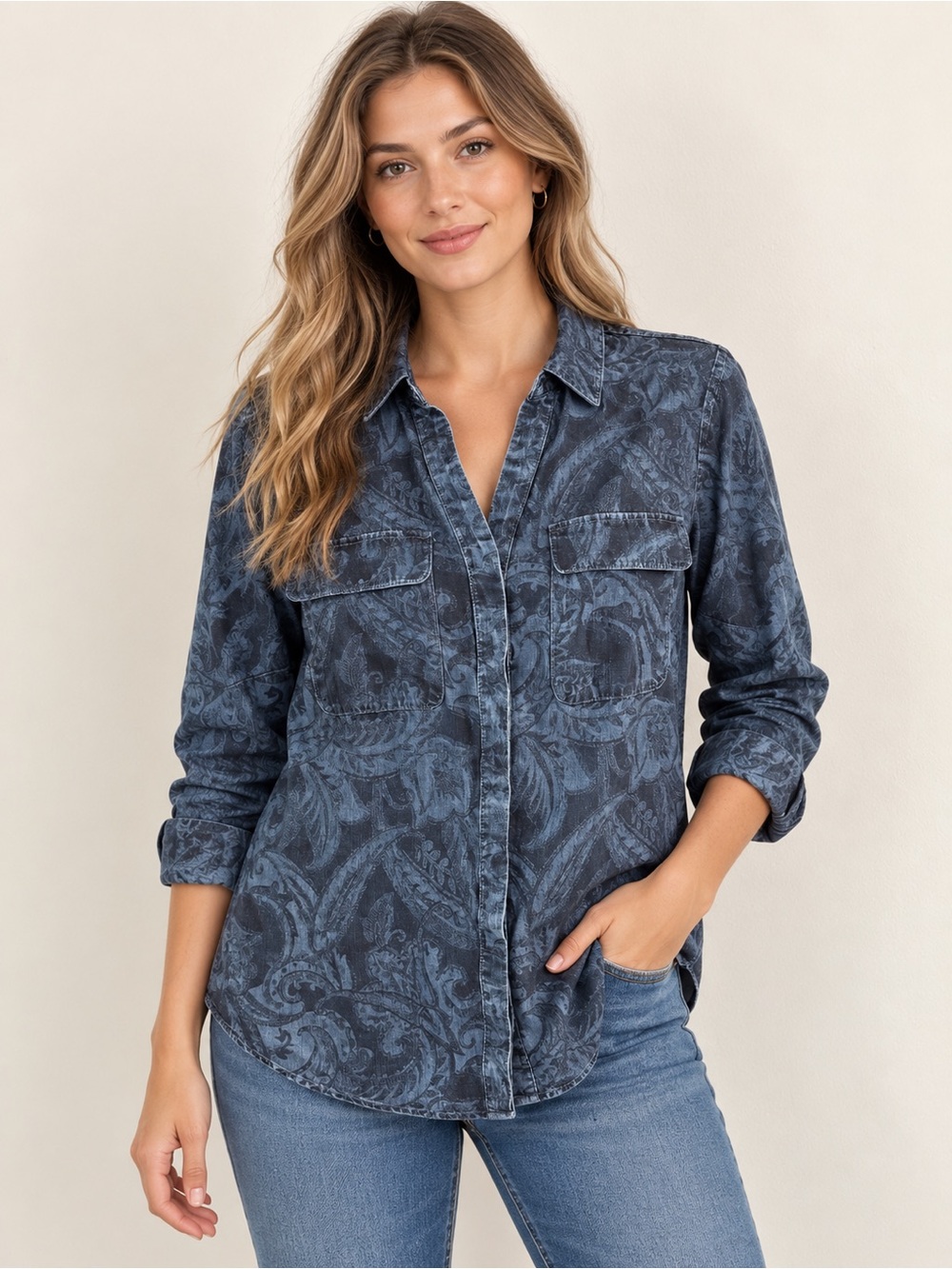 Chico's Indigo Paisley Button-Down Shirt